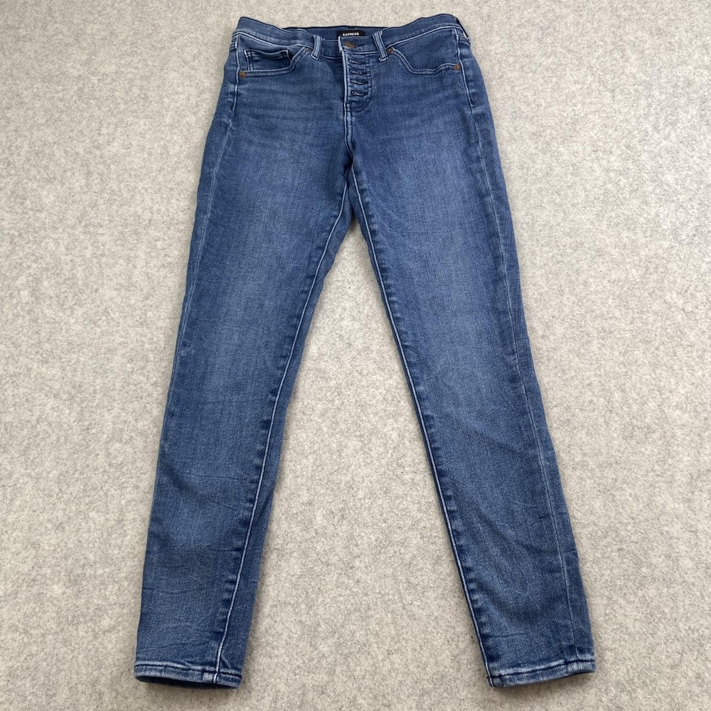 Express Skinny Jeans Womens 2R (26x26) Blue Med Wash Mid Rise Button Fly Stretch
